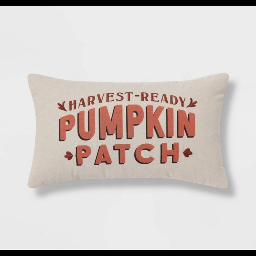 NWT Chambray Printed and Embroidered Pumpkin Patch Lumbar Throw Pillow